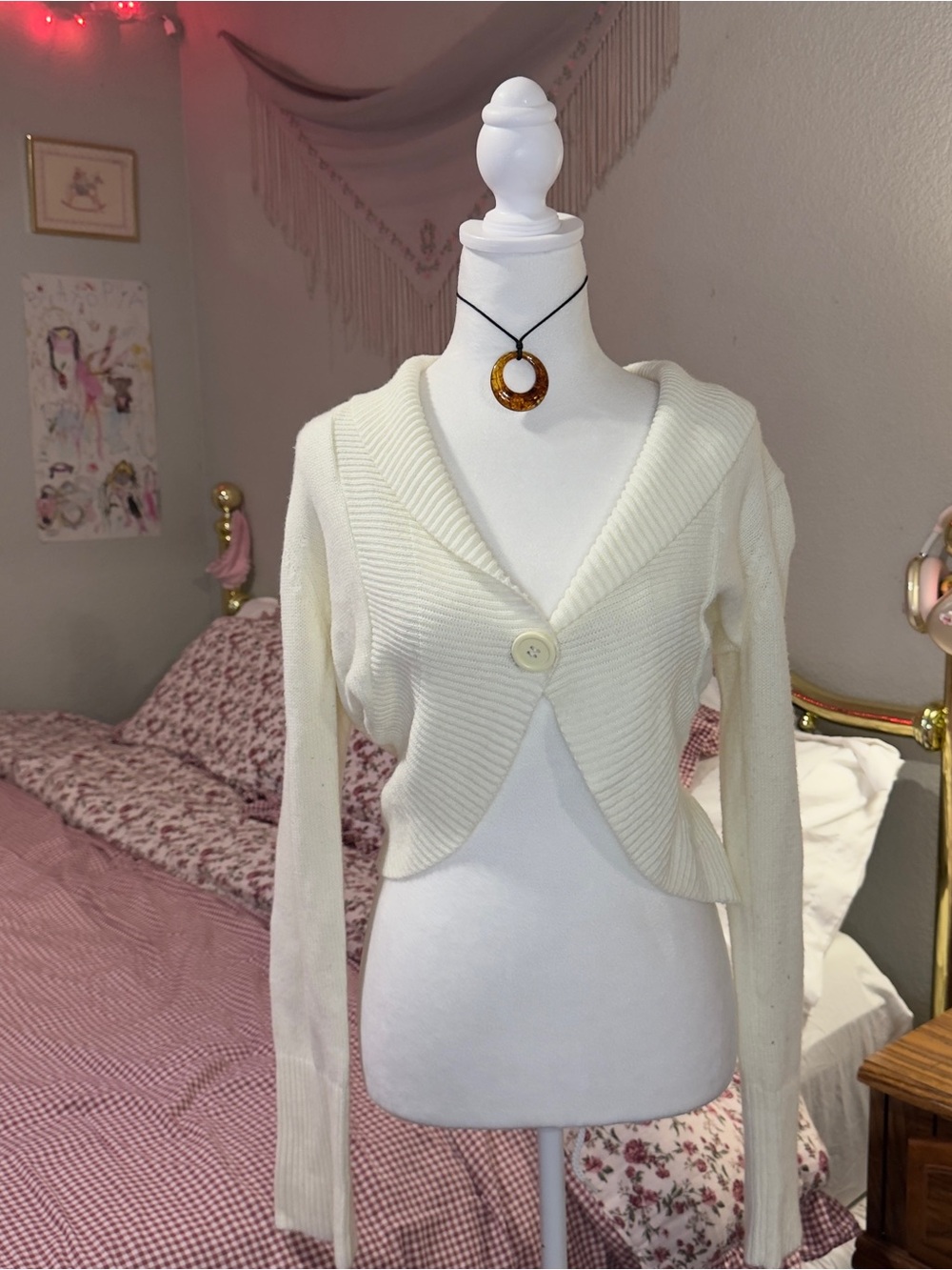 Y2K Women’s Cream Cropped Button-Front Sweater